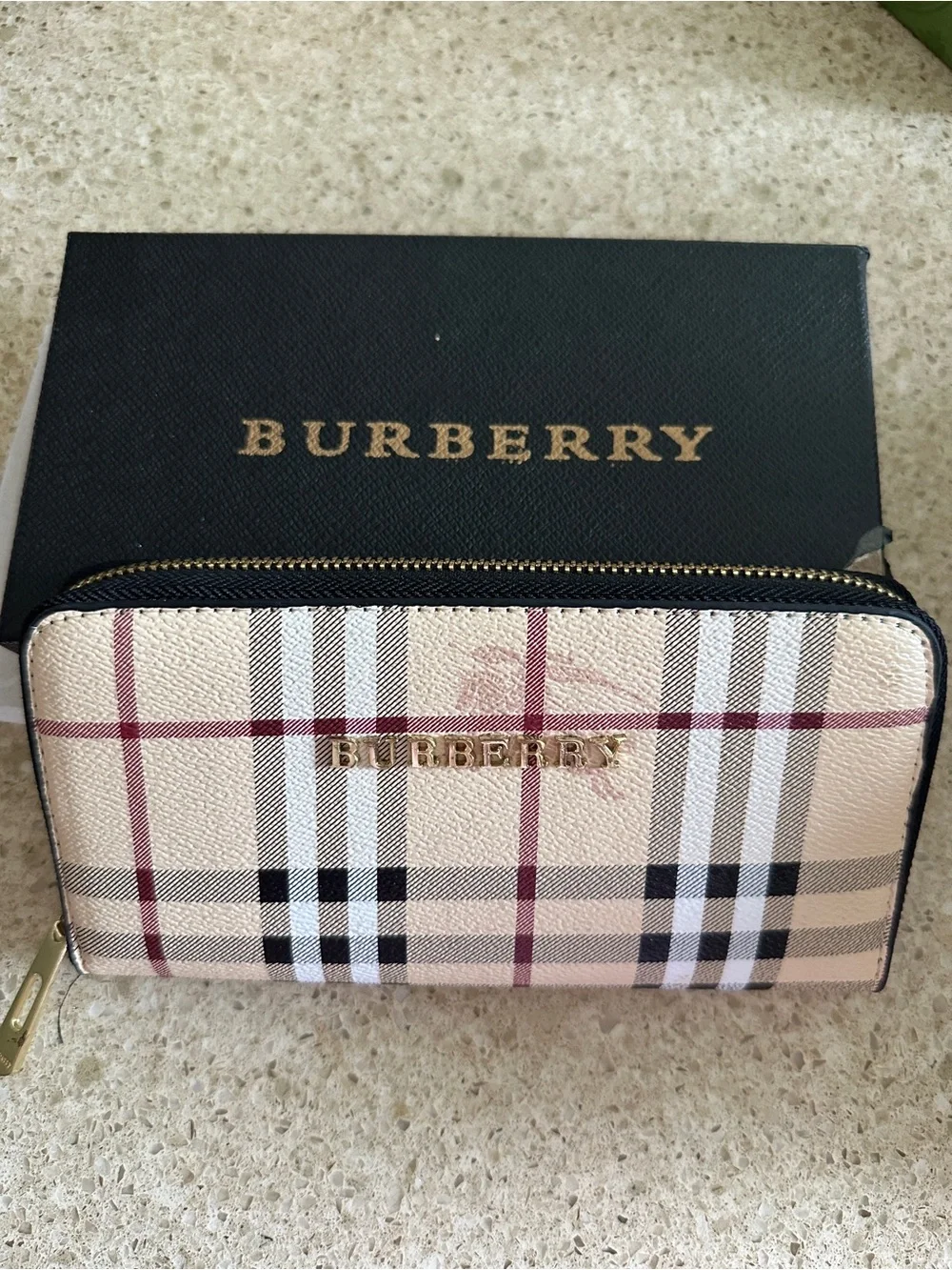 Beige Check Zip Wallet never used!